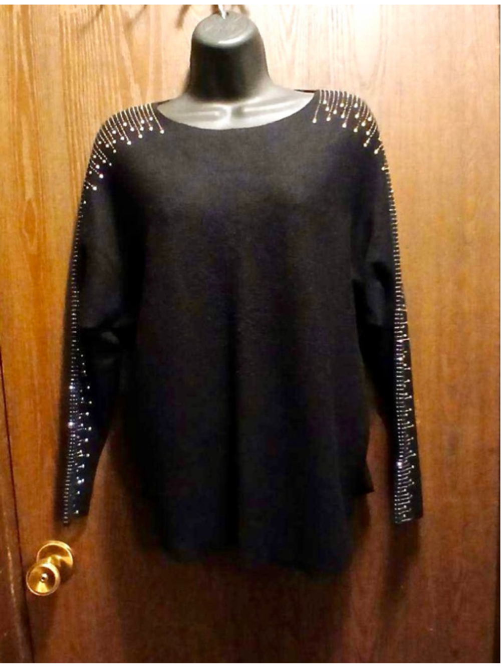Milano Women's Black Embellished Long Sleeve Sweater - Size XL - INV348 A1 - Picture 7 of 8